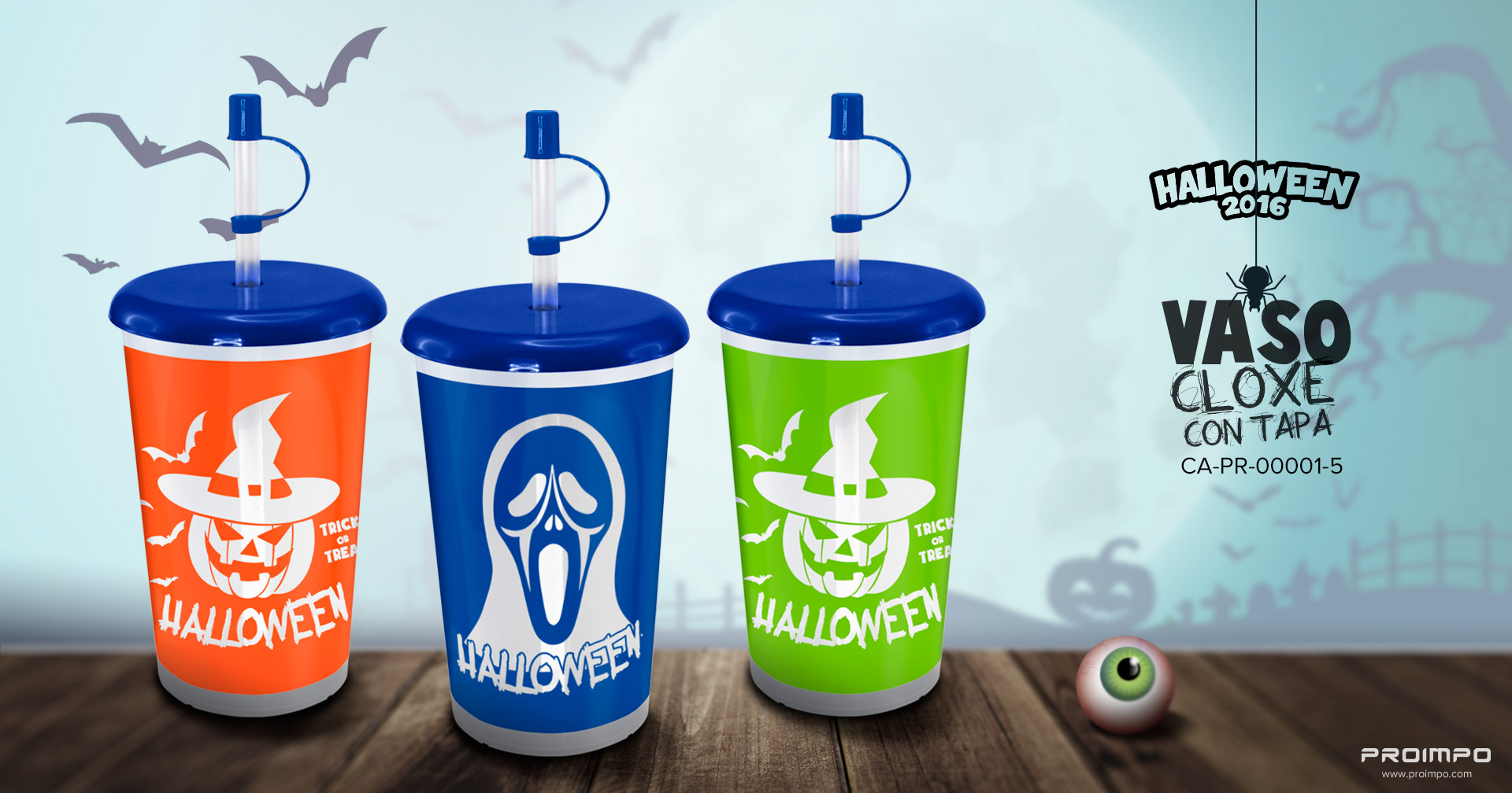 Vaso cloxe azul Productos Promocionales Halloween. Proimpo